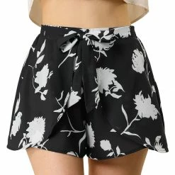 Allegra K Women's Casual Elastic Waist Summer Beach Floral Shorts