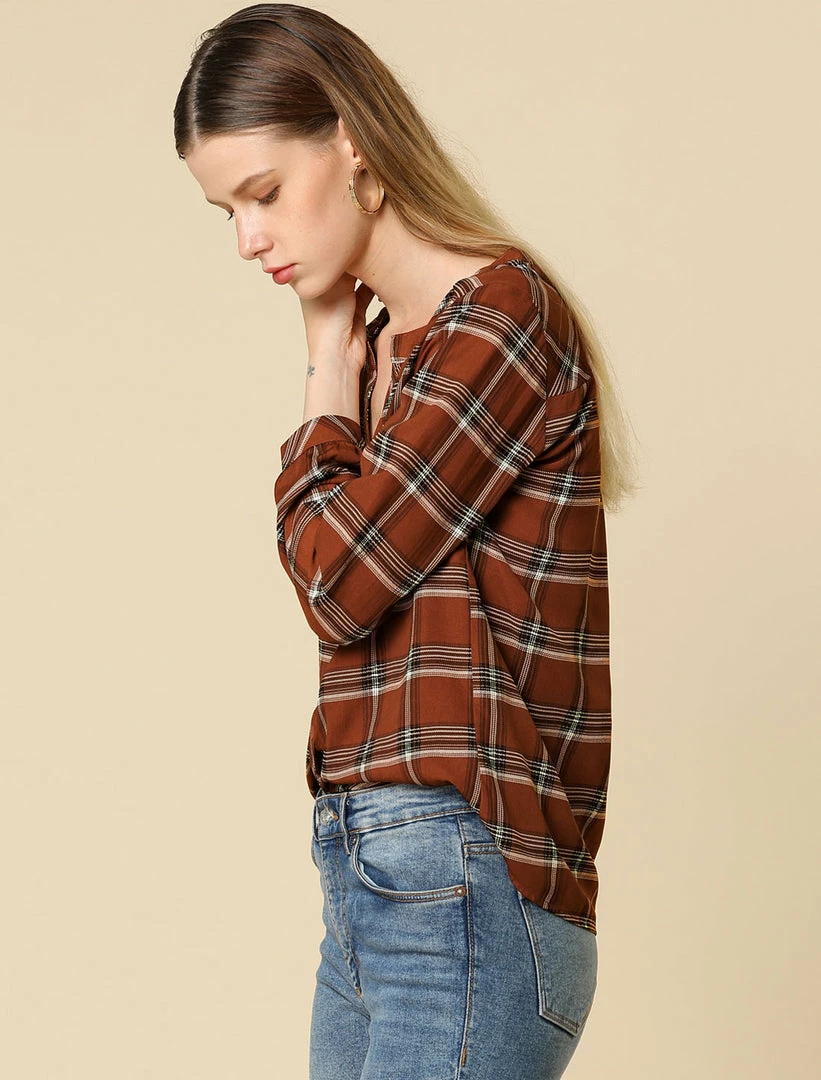 Allegra K Women's Button Up Long Sleeve Shirt Casual Split Neck Plaid Blouse Tops 19 Allegra K Women's Button Up Long Sleeve Shirt Casual Split Neck Plaid Blouse Tops