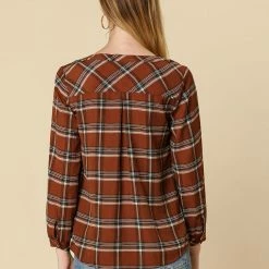 Allegra K Women's Button Up Long Sleeve Shirt Casual Split Neck Plaid Blouse Tops 50 Allegra K Women's Button Up Long Sleeve Shirt Casual Split Neck Plaid Blouse Tops