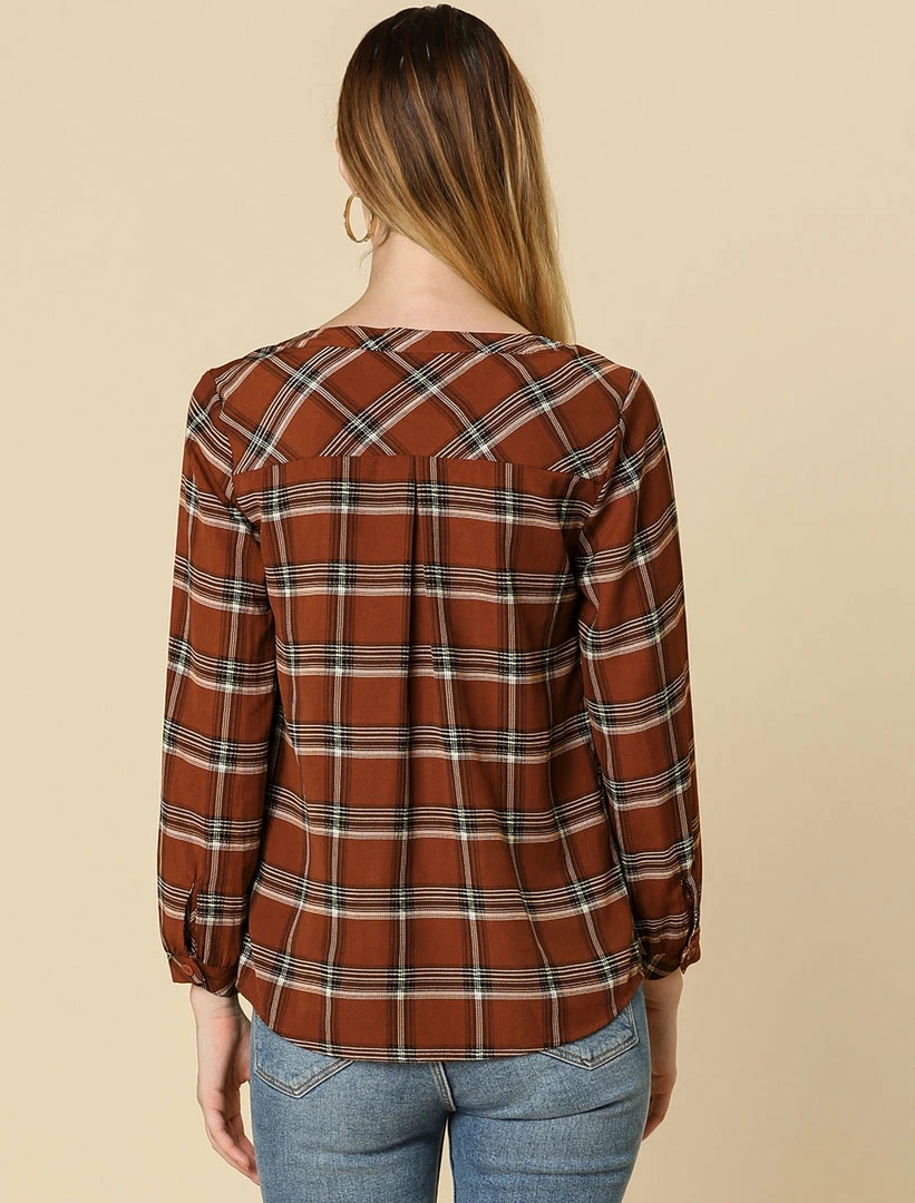 Allegra K Women's Button Up Long Sleeve Shirt Casual Split Neck Plaid Blouse Tops 20 Allegra K Women's Button Up Long Sleeve Shirt Casual Split Neck Plaid Blouse Tops
