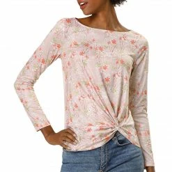 Allegra K Floral Print Front Knot Asymmetrical Hem Boat Neckline Casual Long Sleeve Top Women 11 Allegra K Floral Print Front Knot Asymmetrical Hem Boat Neckline Casual Long Sleeve Top Women