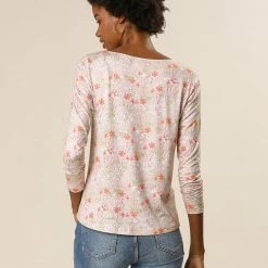 Allegra K Floral Print Front Knot Asymmetrical Hem Boat Neckline Casual Long Sleeve Top Women 14 Allegra K Floral Print Front Knot Asymmetrical Hem Boat Neckline Casual Long Sleeve Top Women