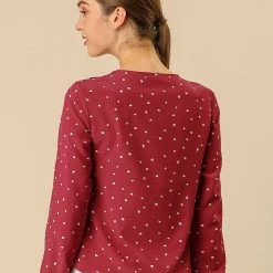 Allegra K Ruffle Neck Vintage Polka Dots Long Sleeve Blouse Clothing