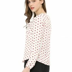 Allegra K Ruffle Neck Vintage Polka Dots Long Sleeve Blouse Clothing