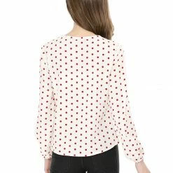 Allegra K Ruffle Neck Vintage Polka Dots Long Sleeve Blouse Clothing