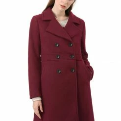 Allegra K Double Breasted Notched Lapel Mid-Length Coat