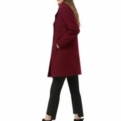 Allegra K Double Breasted Notched Lapel Mid-Length Coat