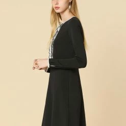 Allegra K Ruffles Contrast Piped Long Sleeves Dress Women 25 Allegra K Ruffles Contrast Piped Long Sleeves Dress Women