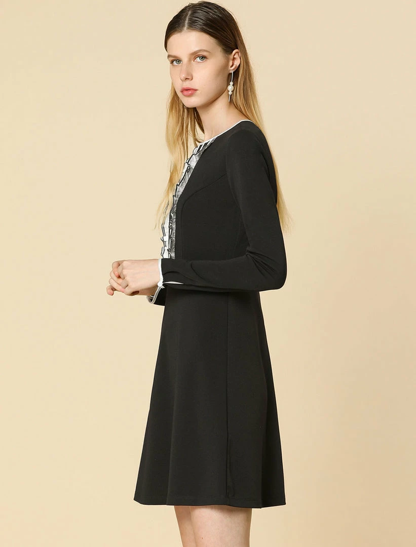 Allegra K Ruffles Contrast Piped Long Sleeves Dress Women 13 Allegra K Ruffles Contrast Piped Long Sleeves Dress Women