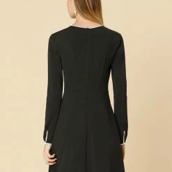 Allegra K Ruffles Contrast Piped Long Sleeves Dress Women 26 Allegra K Ruffles Contrast Piped Long Sleeves Dress Women