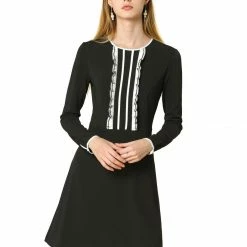 Allegra K Ruffles Contrast Piped Long Sleeves Dress Women 22 Allegra K Ruffles Contrast Piped Long Sleeves Dress Women