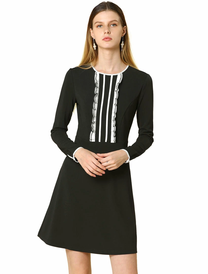 Allegra K Ruffles Contrast Piped Long Sleeves Dress Women 10 Allegra K Ruffles Contrast Piped Long Sleeves Dress Women