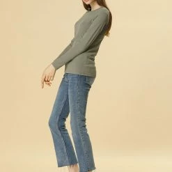 Allegra K Crew Neck Ribbed Slim Fit Knit Top Women