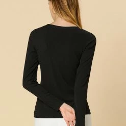 Allegra K Crew Neck Ribbed Slim Fit Knit Top Women