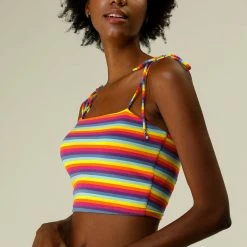 Allegra K Rainbow Striped Summer Cami Crop Top