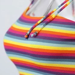 Allegra K Rainbow Striped Summer Cami Crop Top