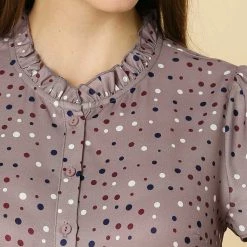 Women Allegra K Dot Print Ruffle Sleeve Button Up Top 77 Women Allegra K Dot Print Ruffle Sleeve Button Up Top
