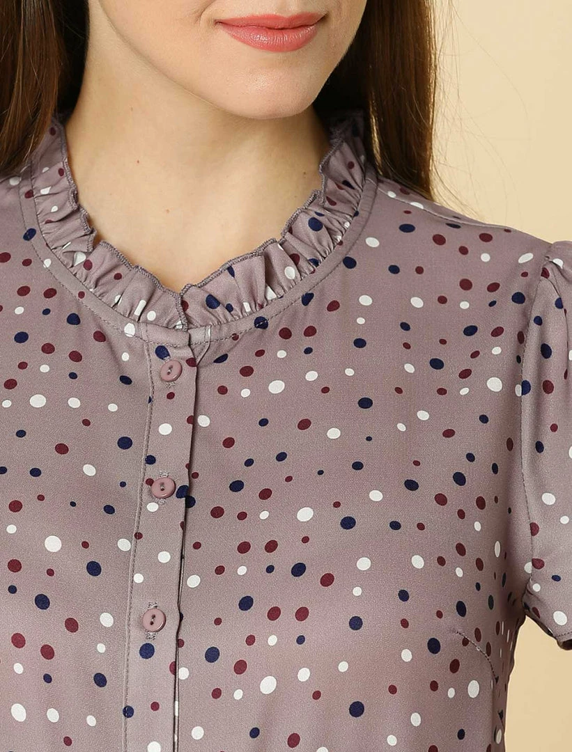 Women Allegra K Dot Print Ruffle Sleeve Button Up Top 35 Women Allegra K Dot Print Ruffle Sleeve Button Up Top