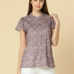 Women Allegra K Dot Print Ruffle Sleeve Button Up Top 78 Women Allegra K Dot Print Ruffle Sleeve Button Up Top