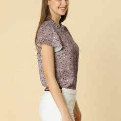 Women Allegra K Dot Print Ruffle Sleeve Button Up Top 79 Women Allegra K Dot Print Ruffle Sleeve Button Up Top