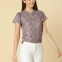 Women Allegra K Dot Print Ruffle Sleeve Button Up Top 80 Women Allegra K Dot Print Ruffle Sleeve Button Up Top