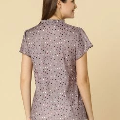 Women Allegra K Dot Print Ruffle Sleeve Button Up Top 81 Women Allegra K Dot Print Ruffle Sleeve Button Up Top