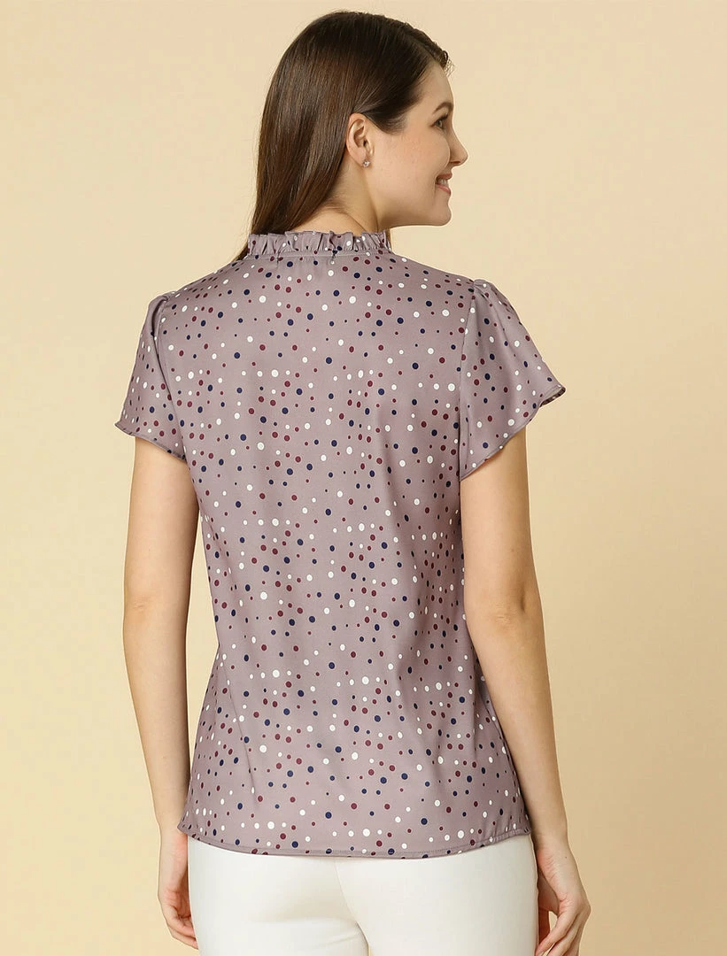 Women Allegra K Dot Print Ruffle Sleeve Button Up Top 39 Women Allegra K Dot Print Ruffle Sleeve Button Up Top
