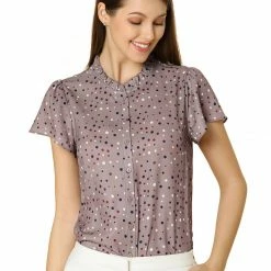 Women Allegra K Dot Print Ruffle Sleeve Button Up Top 76 Women Allegra K Dot Print Ruffle Sleeve Button Up Top
