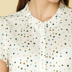 Women Allegra K Dot Print Ruffle Sleeve Button Up Top 71 Women Allegra K Dot Print Ruffle Sleeve Button Up Top