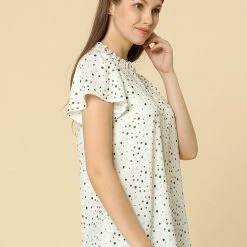 Women Allegra K Dot Print Ruffle Sleeve Button Up Top 74 Women Allegra K Dot Print Ruffle Sleeve Button Up Top