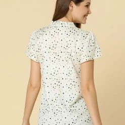 Women Allegra K Dot Print Ruffle Sleeve Button Up Top 75 Women Allegra K Dot Print Ruffle Sleeve Button Up Top