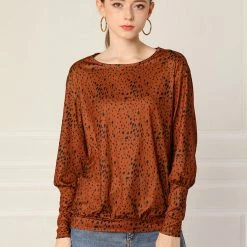 Women Allegra K Casual Round Neck Long Sleeve Leopard Print Blouson Top 35 Women Allegra K Casual Round Neck Long Sleeve Leopard Print Blouson Top