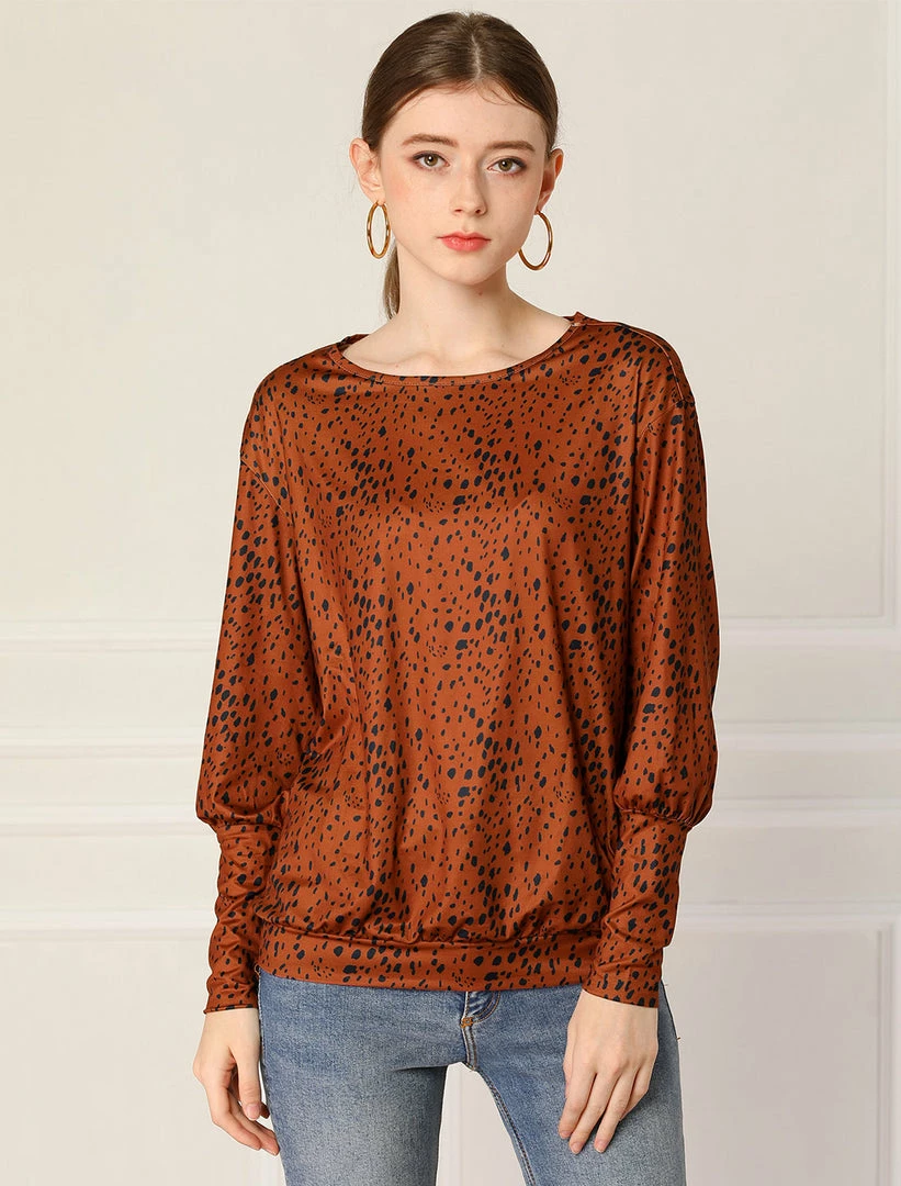 Women Allegra K Casual Round Neck Long Sleeve Leopard Print Blouson Top 17 Women Allegra K Casual Round Neck Long Sleeve Leopard Print Blouson Top