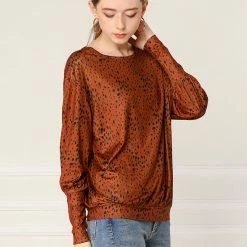 Women Allegra K Casual Round Neck Long Sleeve Leopard Print Blouson Top 37 Women Allegra K Casual Round Neck Long Sleeve Leopard Print Blouson Top
