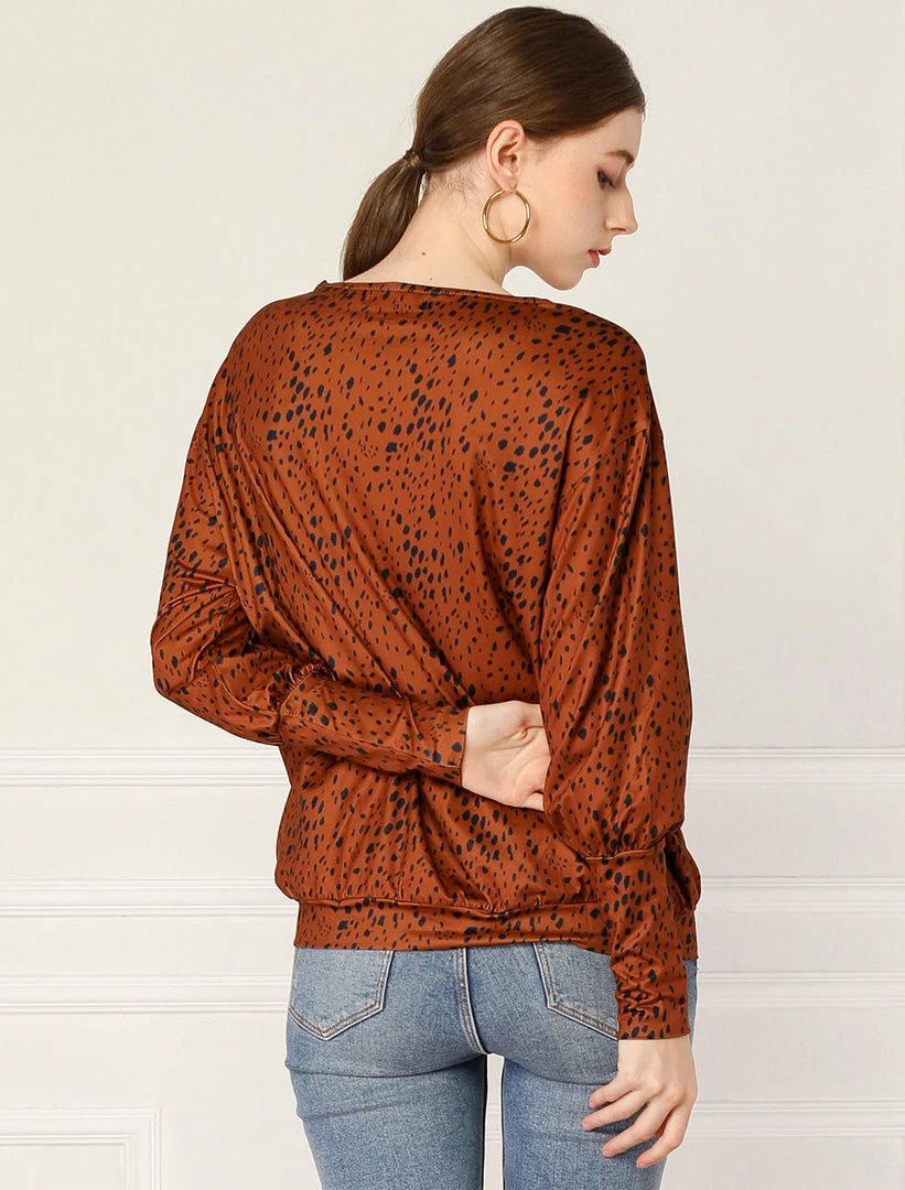 Women Allegra K Casual Round Neck Long Sleeve Leopard Print Blouson Top 20 Women Allegra K Casual Round Neck Long Sleeve Leopard Print Blouson Top