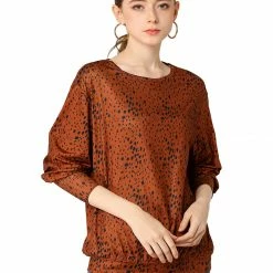 Women Allegra K Casual Round Neck Long Sleeve Leopard Print Blouson Top 34 Women Allegra K Casual Round Neck Long Sleeve Leopard Print Blouson Top
