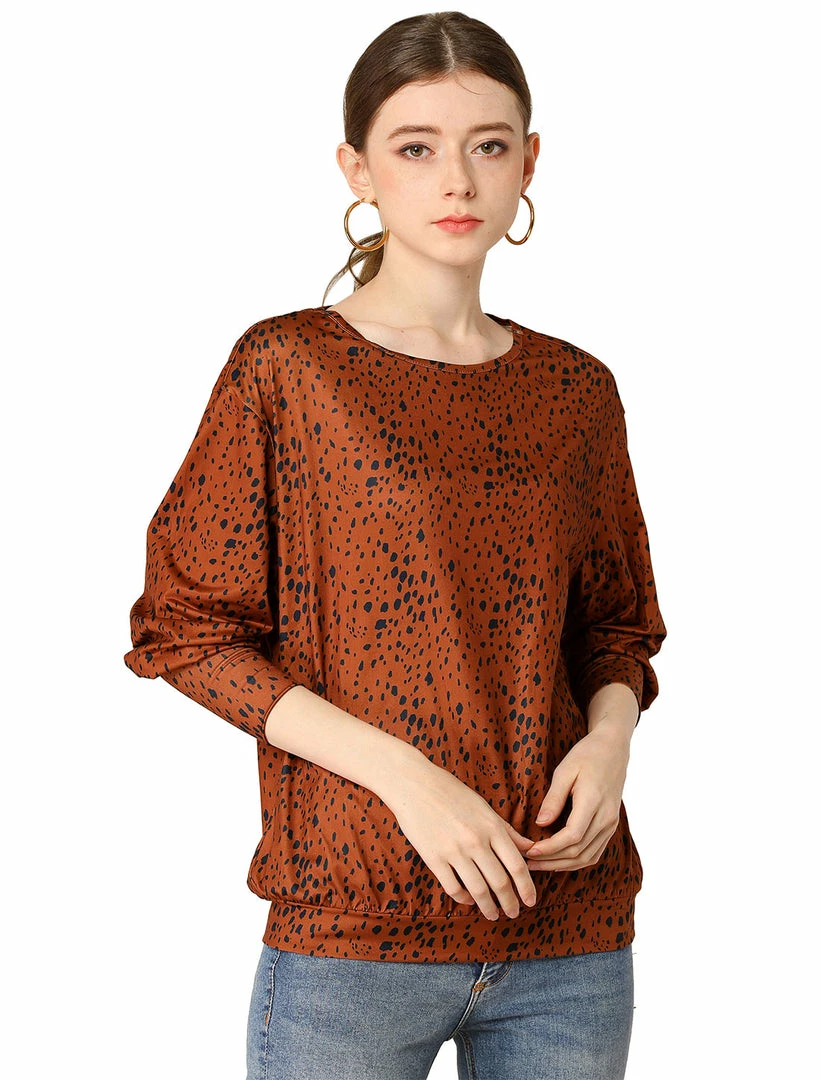 Women Allegra K Casual Round Neck Long Sleeve Leopard Print Blouson Top 16 Women Allegra K Casual Round Neck Long Sleeve Leopard Print Blouson Top