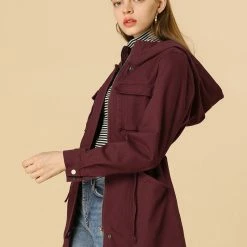 Allegra K Lightweight Cotton Utility Anorak Jacket Women