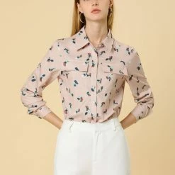 Allegra K Abstract Geometric Print Long Sleeves Point Collar Button Down Shirt With Chest Pockets