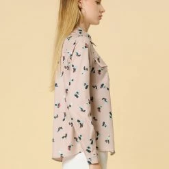 Allegra K Abstract Geometric Print Long Sleeves Point Collar Button Down Shirt With Chest Pockets