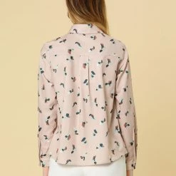 Allegra K Abstract Geometric Print Long Sleeves Point Collar Button Down Shirt With Chest Pockets