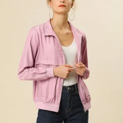 Women Allegra K Lightweight Ribbed Jacket With Stand Collar 13 Women Allegra K Lightweight Ribbed Jacket With Stand Collar