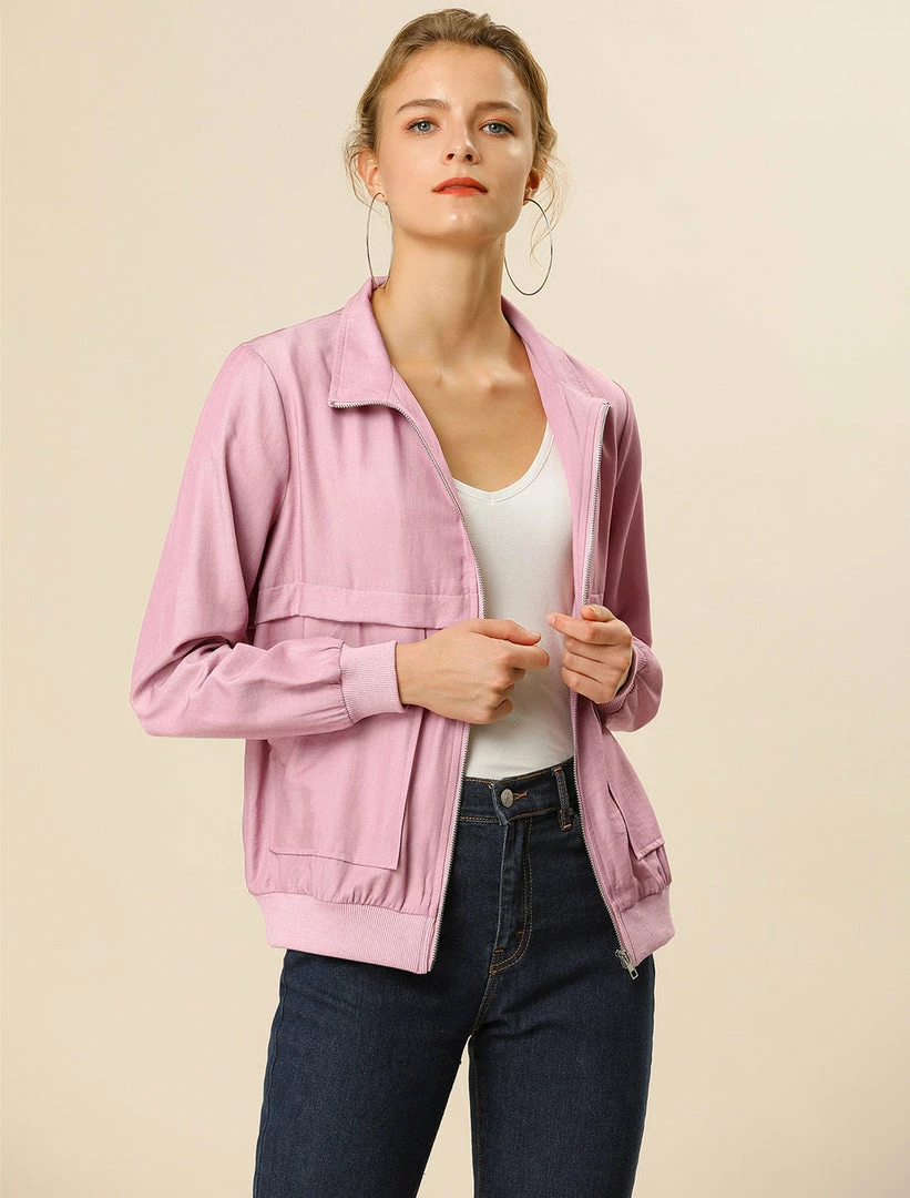 Women Allegra K Lightweight Ribbed Jacket With Stand Collar 7 Women Allegra K Lightweight Ribbed Jacket With Stand Collar