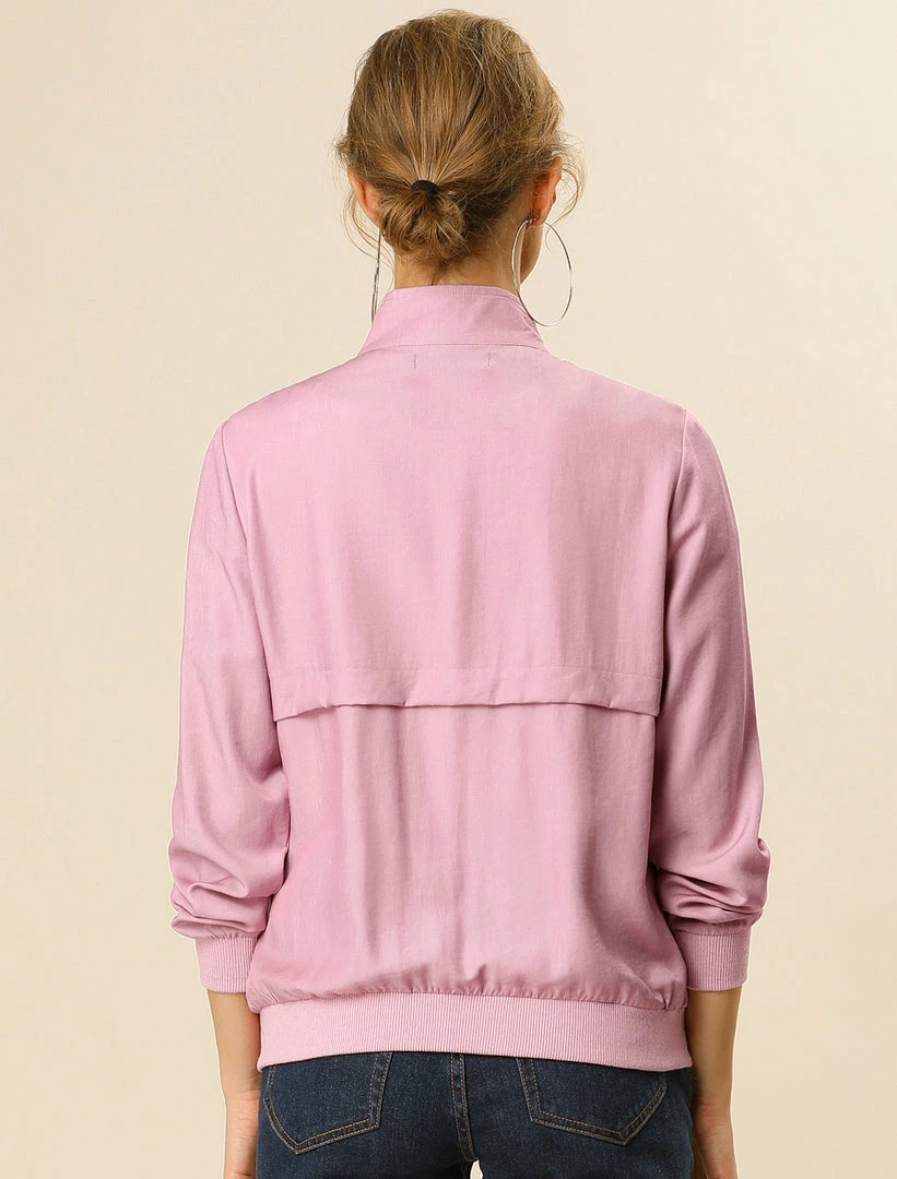 Women Allegra K Lightweight Ribbed Jacket With Stand Collar 8 Women Allegra K Lightweight Ribbed Jacket With Stand Collar