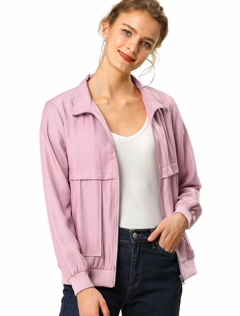 Women Allegra K Lightweight Ribbed Jacket With Stand Collar 4 Women Allegra K Lightweight Ribbed Jacket With Stand Collar