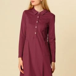 Women Allegra K Half Placket Long Sleeve Short Shirt Dress With Belt
