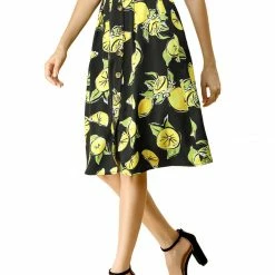 Allegra K Women's Button Front Casual High Waist Belted Midi Flare Skirt