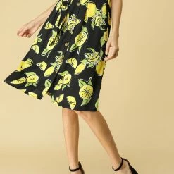 Allegra K Women's Button Front Casual High Waist Belted Midi Flare Skirt