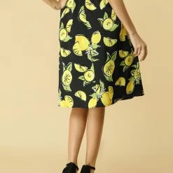 Allegra K Women's Button Front Casual High Waist Belted Midi Flare Skirt