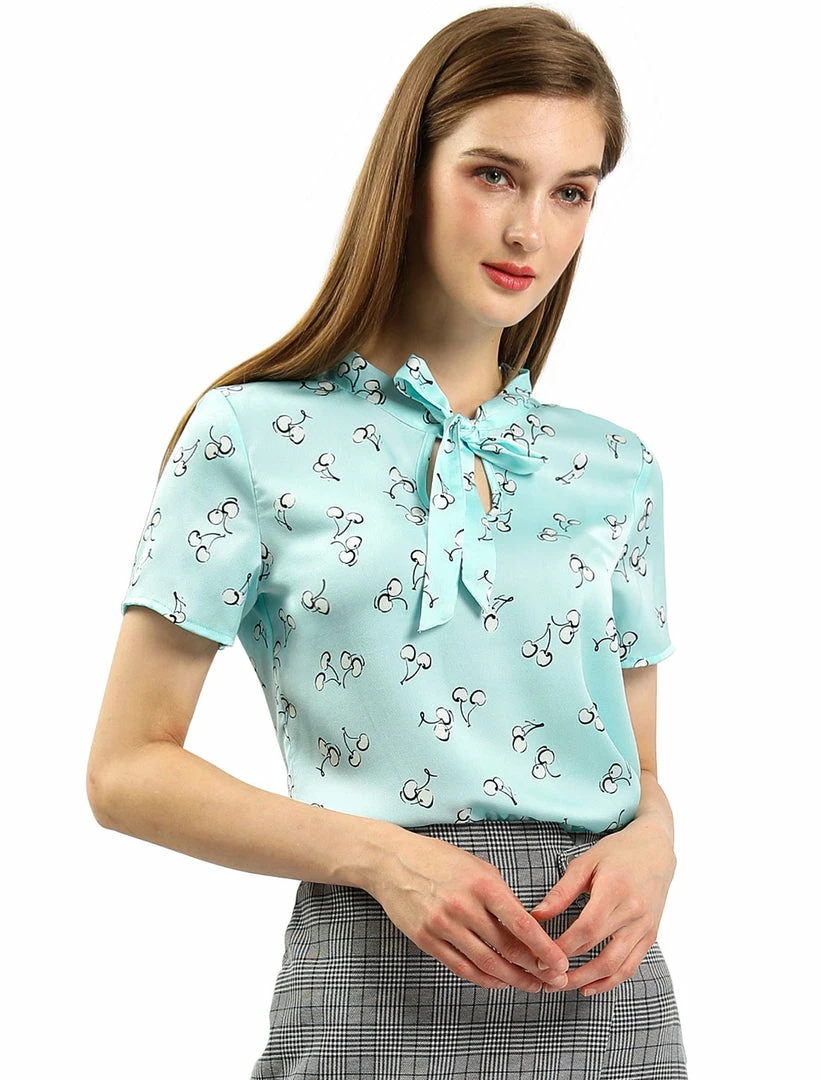 Allegra K Tie Bow Neck Cherry Printed Blouse Clothing 39 Allegra K Tie Bow Neck Cherry Printed Blouse Clothing